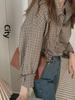 Women's Autumn Brown Plaid Korean-Style Loose Long Sleeve Shirt