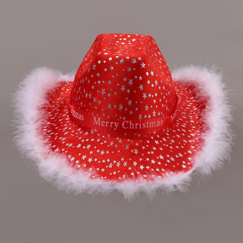 Red Christmas Cowboy Hat Santa Claus Decoration Holiday Party Props Wide Brim Cowgirl Hat Jazz Hat