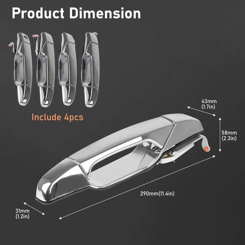 4 szt. Chromowane Czarne Klamki Drzwi Wymienne Przednie Tylne do Yukon Truck Cadillac Escalade 2007-2014 i Chevy Silverado GMC Sierra