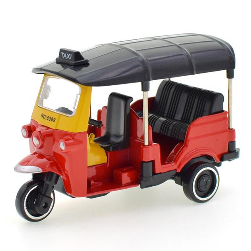 Alloy Tricycle Retro Simulation Model Three Wheeled Motorcycle Toy Diecast Autorickshaw Car Model Figure Toys for Kids