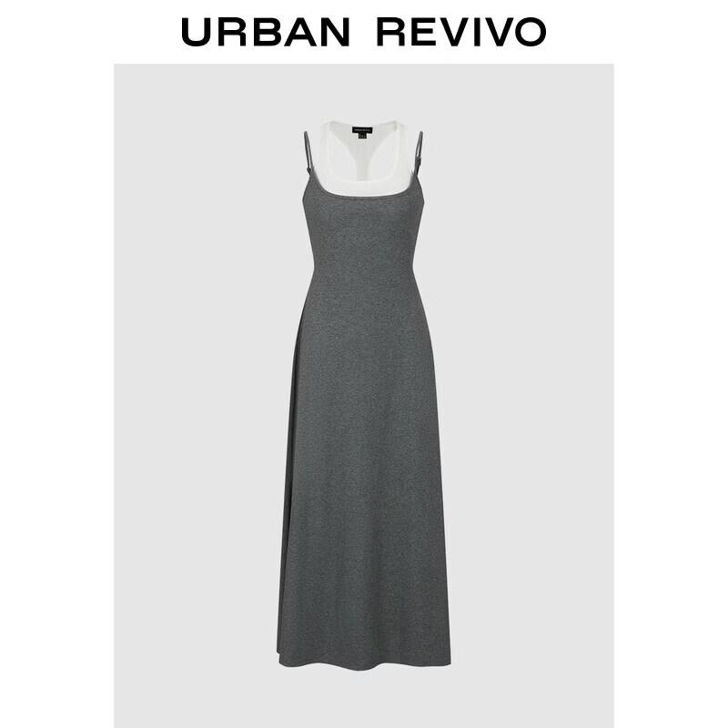 UR2026 Women s Trendy Color Block Fake Two-Piece U-Neck Sleeveless Dress M
