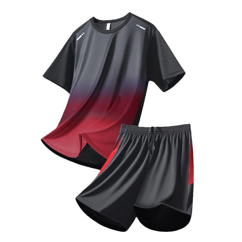 Men's Quick-Dry Ice Silk Sports T-Shirt & Shorts Set - Summer Running, Fitness, Basketball, Badminton Uniform