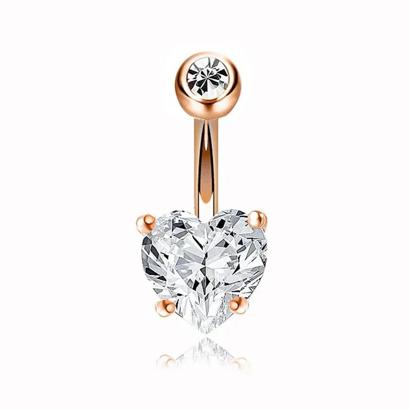 Shiny Zircon Crystal Belly Button Rings for Women Fashion Heart Navel Ring Metal Steel Barbell Butterfly Body Piercing Jewelry