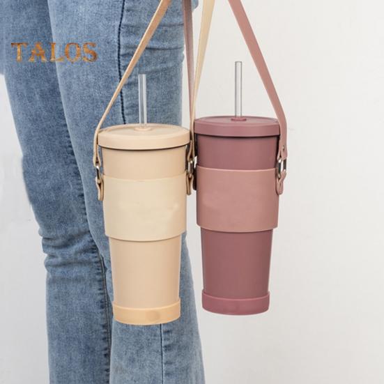 Cup Cover with Handle Hand-Carrying Faux Leather Durable Coffee Cup Holder Hanging Strap Daily Use