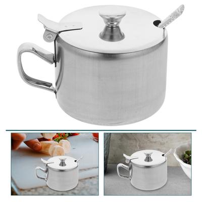 Stainless Steel Kitchen Seasoning Pot with Lid Spoon Compact Sugar Salt Container Condiment Jar for Home Restaurant Use Spice