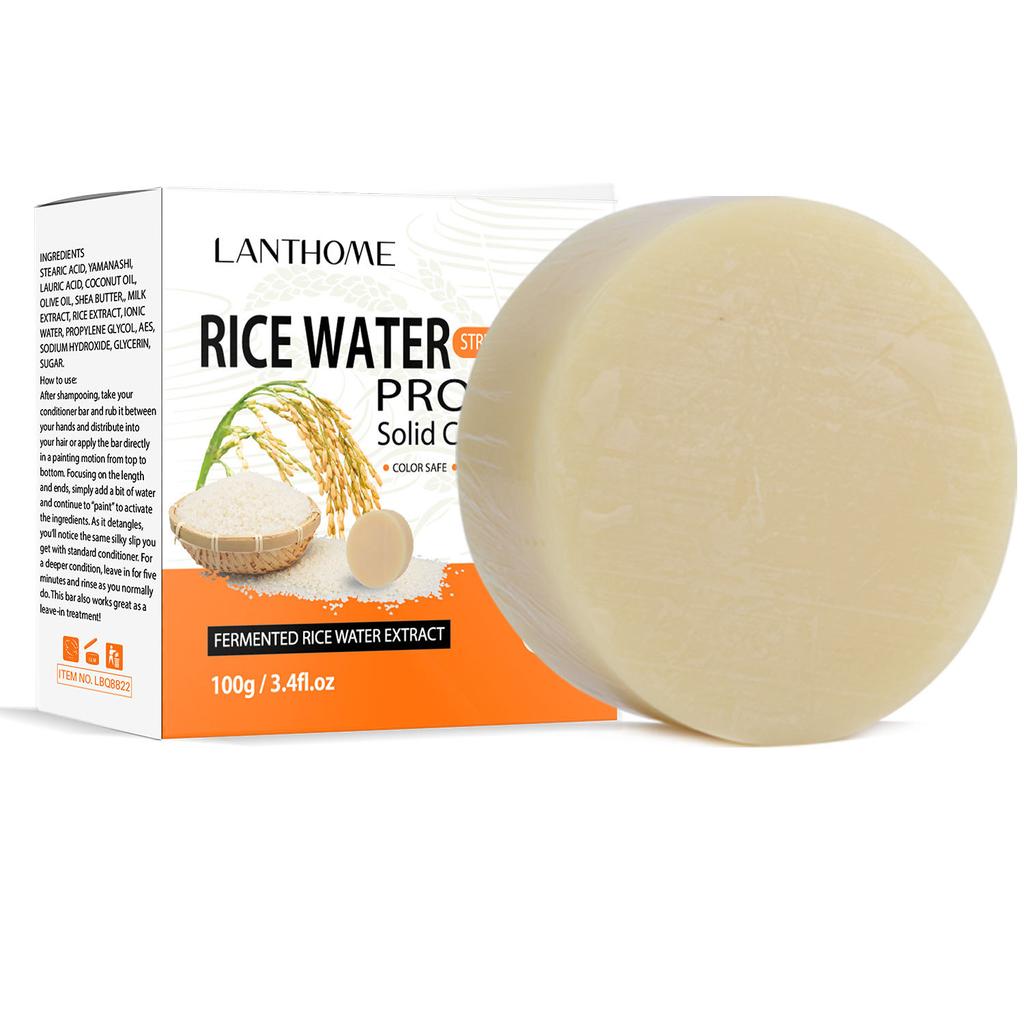 Lanthome Rice Water Hair Conditioner Bar - Nourishing Round Shampoo Bar for Damaged Hair