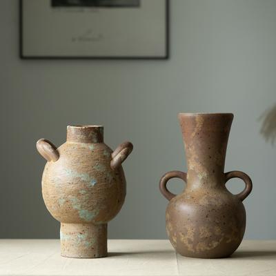 Kiln Change Retro Binaural Ceramic Vase High-End Flower Arrangement Home Desktop Simple Decoration Ornament