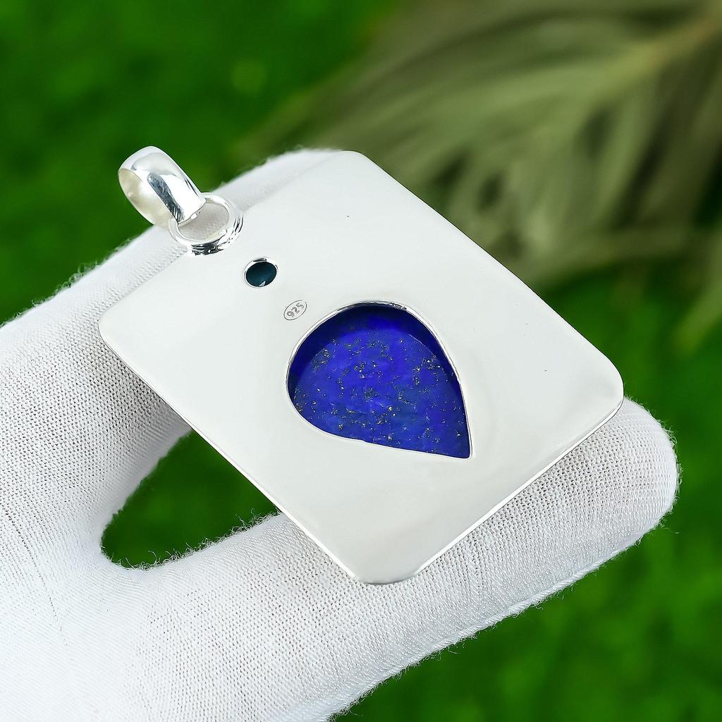 Natural Lapis Lazuli Gemstone Pendant 925 Sterling Silver Jewelry For Women