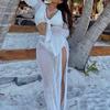 Conjunto de Bandagens Estilo Europeu e Americano: Vestido de Praia com Blusa de Manga Comprida e Saia Midi