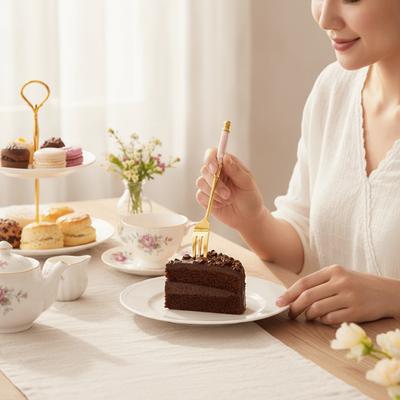 Keramisk Håndtag Engelsk Eftermiddagste Ske Gaffel Forgyldt Rustfrit Stål Dessert Ske Gaffel Skoldningssikker Rustfri