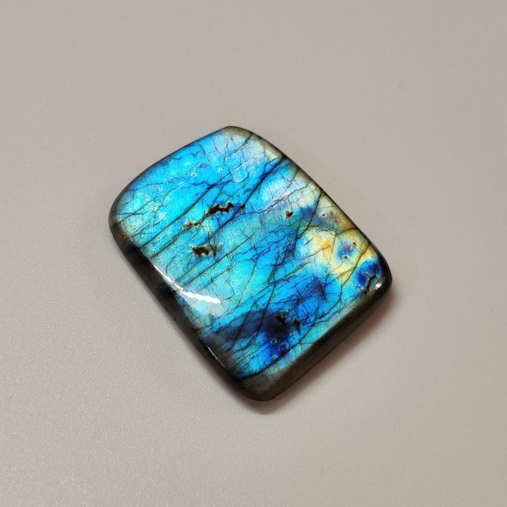 Fancy Shape Blue Flashy Pendent Size Labradorite Cabochon Gemstone, 58.70 Carat, 42x28x6 MM Size.