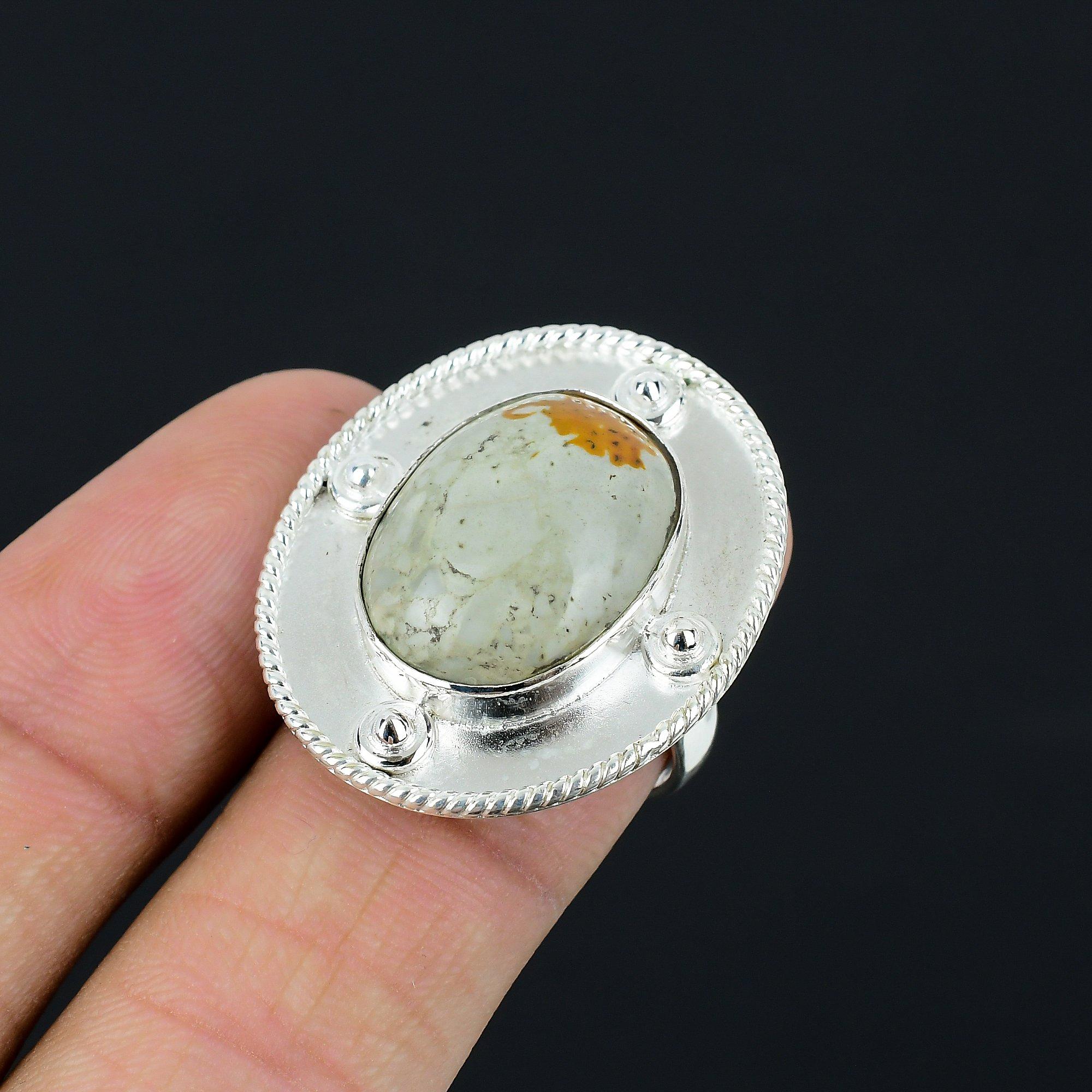 925 Sterling Silver Polychrome Jasper Gemstone Anniversary Ring Jewelry Size 8 8