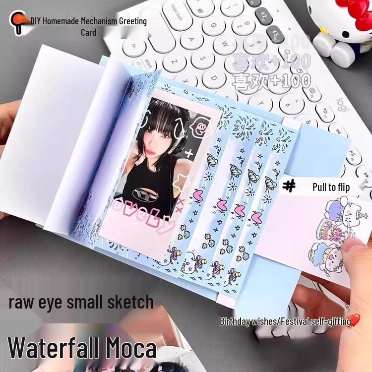 Narozeninová a Qixi karta pro začátečníky s vodopádem koťátek DIY balíček: Kreativní blahopřání