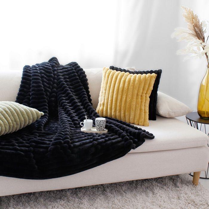 Plaid doux et flanelle 125 x 150 cm Mathis noir