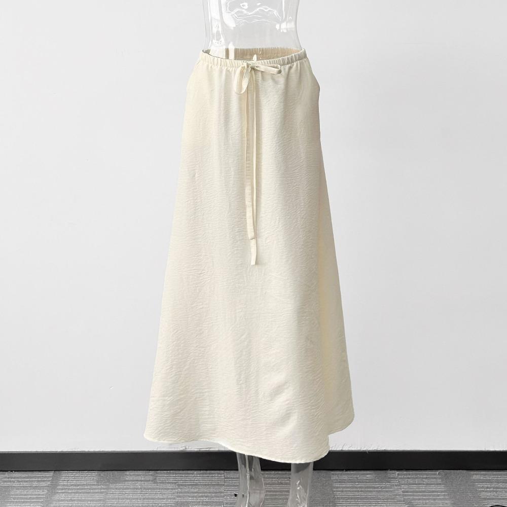 Women s French summer resort casual Solid color lace-up high-waisted skirt S абрикосовый