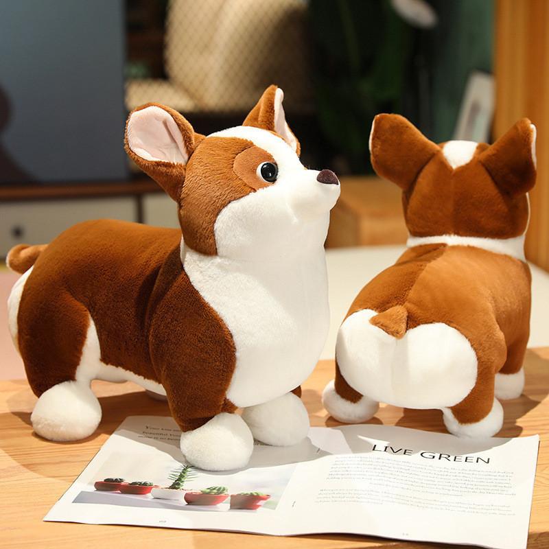 Cute Plush Corgi Dog Toy Soft And Huggable Stuffed Animal For Kids And Pets Brown And White Color 23cm