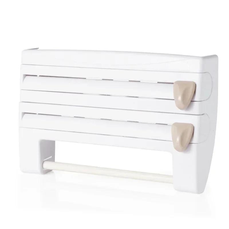 Wall Mounted Kitchen Tissue Holder Sauce Bottle Holder 4-in-1 Plastic Packaging Cutting Rack Storage Rack