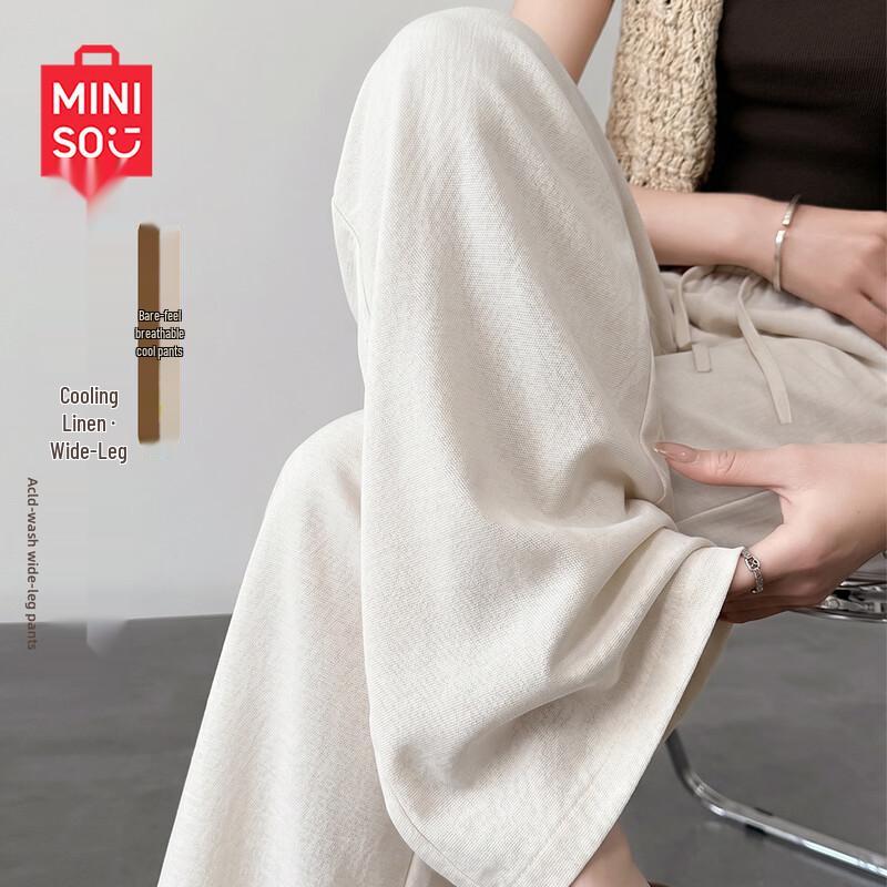 MINISO Women s Summer High-Waist Linen Blend Wide-Leg Pants S
