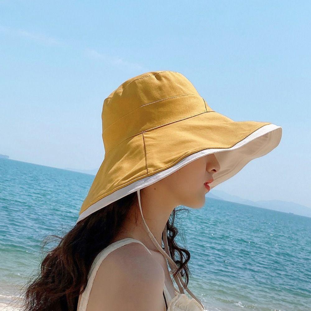 Versatile Women Sun Hat Broad-edged Bucket Hat Portable Double-sided Wear Fisherman's Hat  Beach