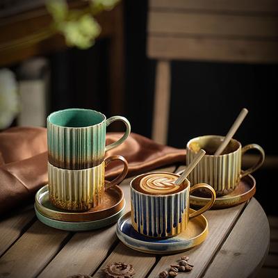 Ceramic Coffee Cup And Saucer Set, Retro Kiln Change Creative Cup Office Afternoon Tea Coarse Pottery Coffee Cup