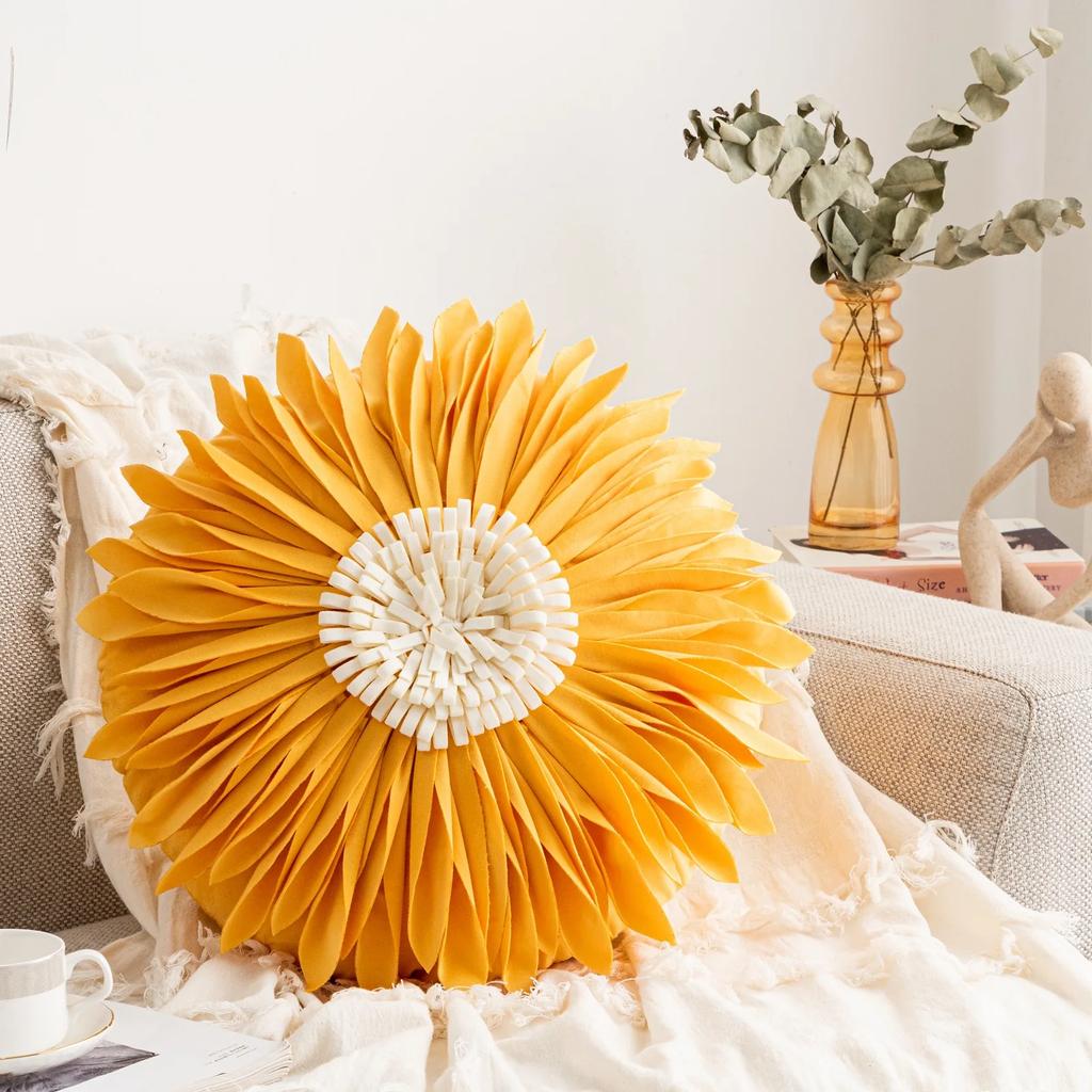 Fashion Modern Style Pink White Throw Pillows 45*45cm Velvet Stitching 3D Chrysanthemum Cushion Waist Pillow Blue Cushion Case