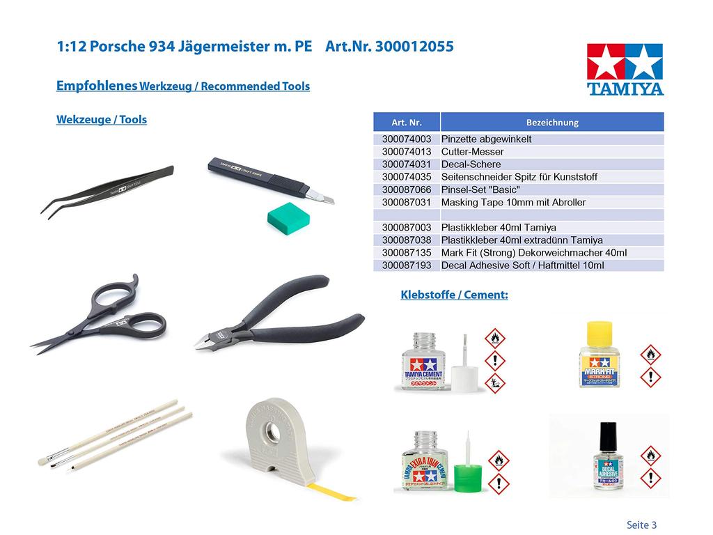 Tamiya Big Scale Series 55 Porsche 934 Plastic Model Kit with Etched Parts 1/12 No. Jägermeister (12055)