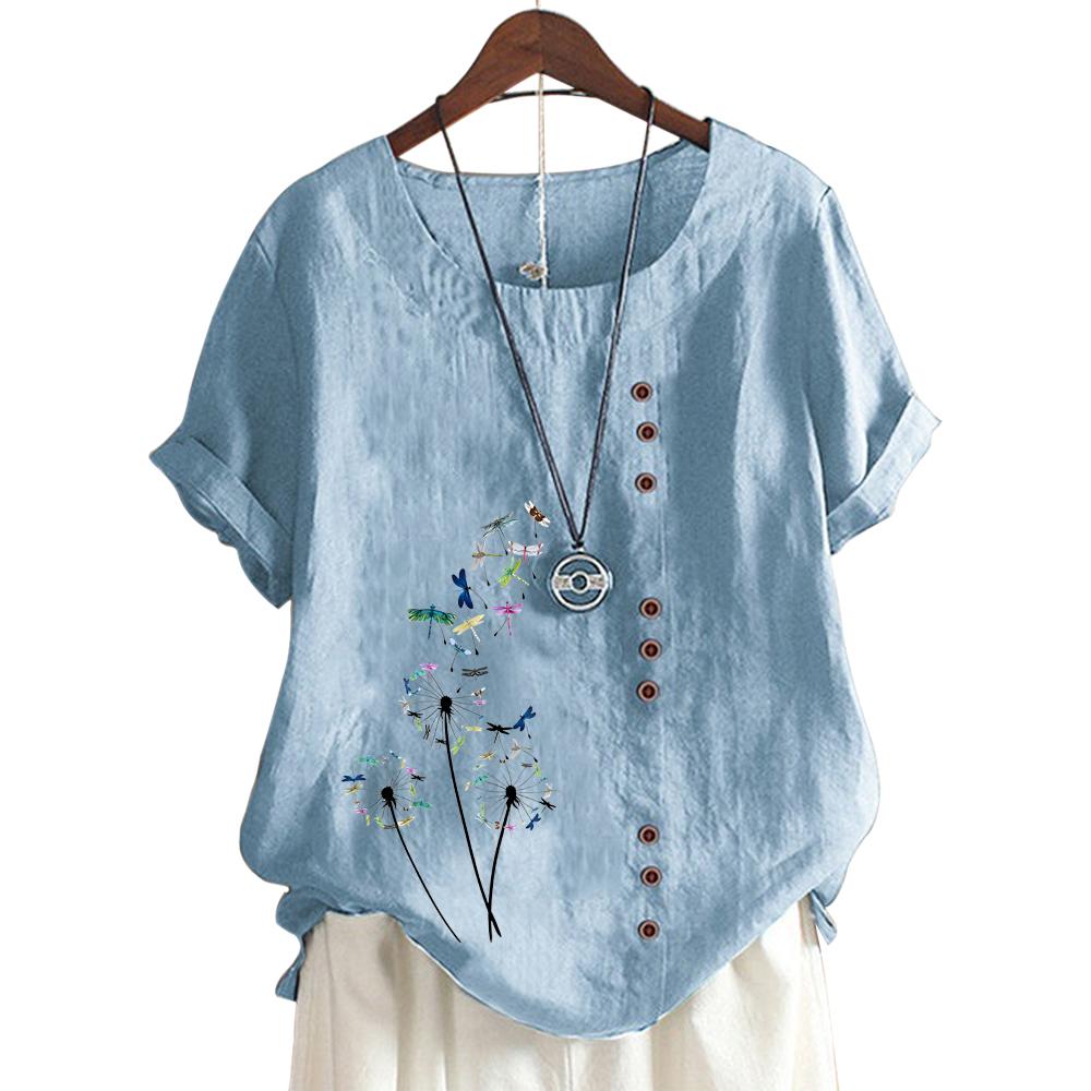 Women's Casual Short Sleeve Top with Round Neck and 11 Unique Floral Prints