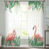 Tropische Pflanze Flamingo Palmenblatt Fenster Vorhänge Für Wohnzimmer Schlafzimmer Küche Chiffon Transparent Fensterdekoration