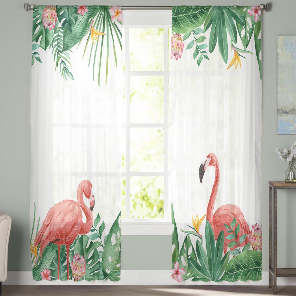 Tropische Pflanze Flamingo Palmenblatt Fenster Vorhänge Für Wohnzimmer Schlafzimmer Küche Chiffon Transparent Fensterdekoration
