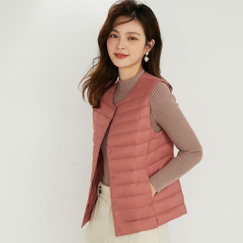 Down vest women's autumn and winter new simple collarless light and thin round neck V-neck liner vest vest vest tide