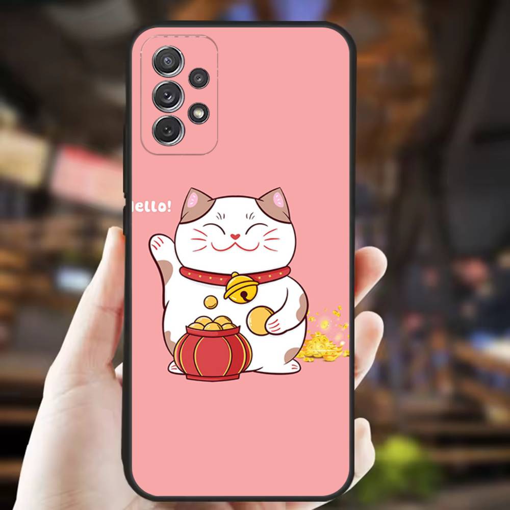 Cartoon Lucky Cat Phone Case For Samsung S25,S24,S21,S22,S23,S30,Ultra,S20,Plus,Fe,Lite,Note,10,9,5G Black Cover