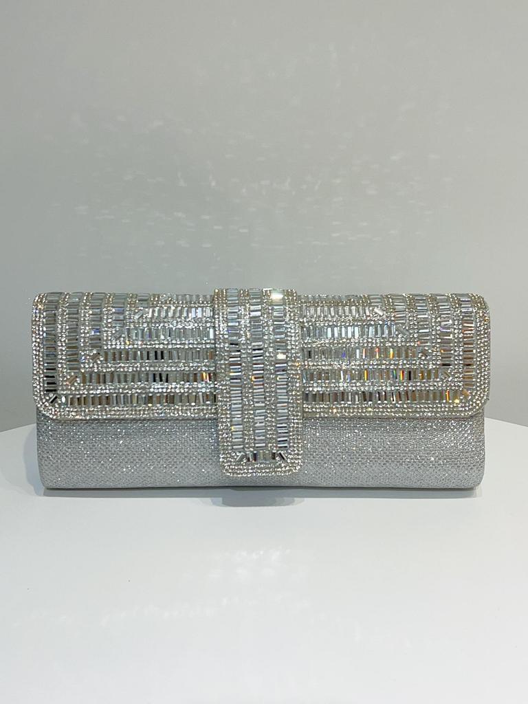 Women's Rhinestone Sparkle Chain Evening Clutch - Bridal, Banquet, Wedding, Socialite Handbag
