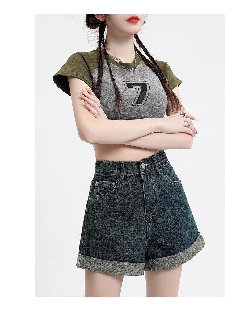 2024 Women's High Waist Slimming Rolled Edge Denim Shorts - Trendy European Style