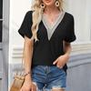 Women's Blouse Spring Summer Solid Color V-neck Folded Sleeves Ladies Top