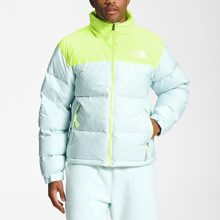 The North Face two-tone logo-print puffer jacket Men's NF0A3C8D-TK1