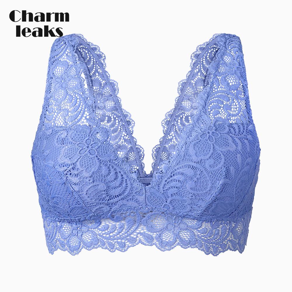 

Женский бюстгальтер для сна Charmleaks, синий кружевной, с широкими бретелями, мягкий, без стального кольца, легкий, дышащий