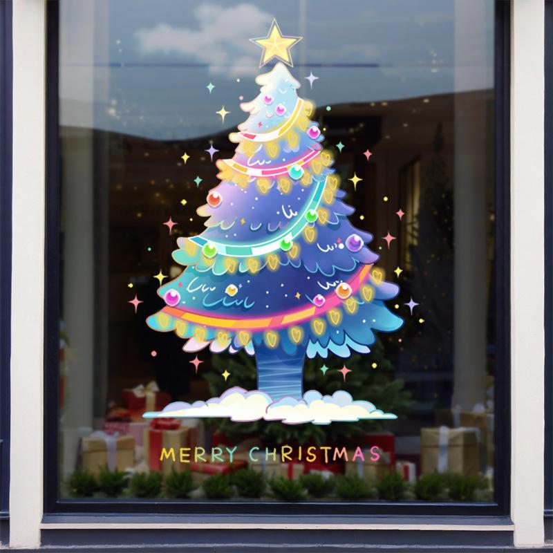 Colorful Christmas Tree Stickers, Shop Window Atmosphere Decorations In Shopping Malls, Restaurant Glass Door Stickers