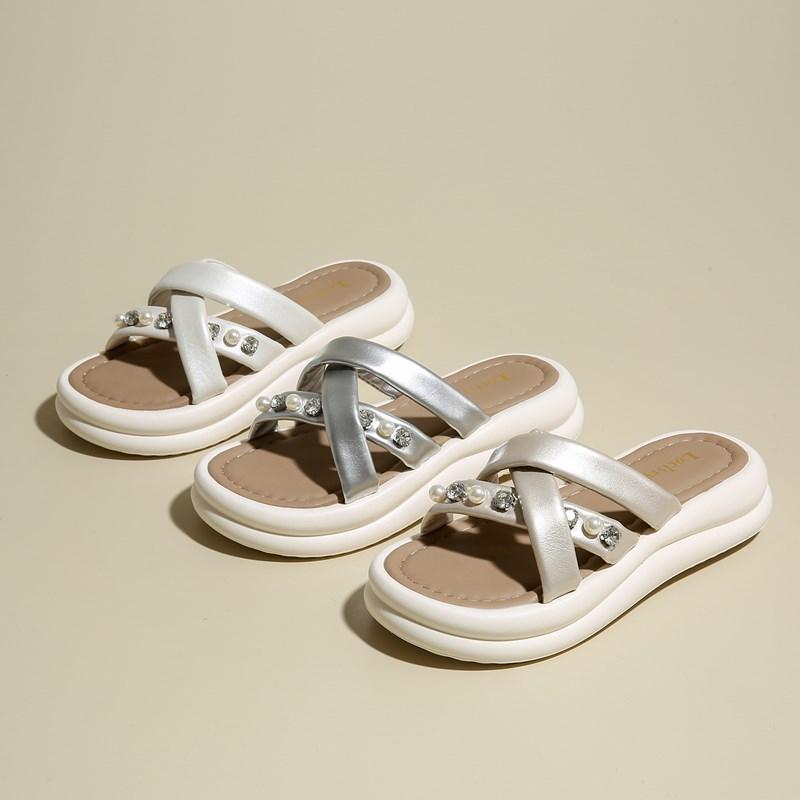 ins wind platform sandals new summer wear versatile height increase one word drag women's beach non-slip cross cool slippers
