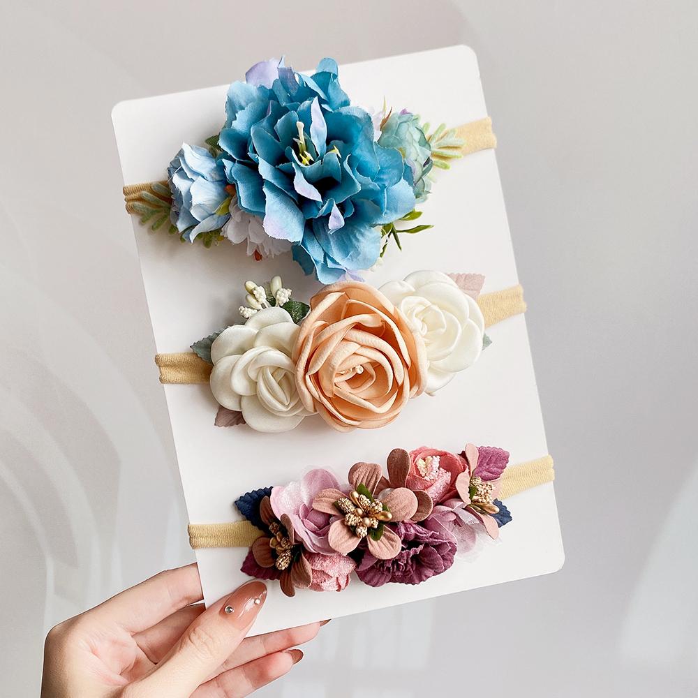3/4Pcs/set Cute Artificial Flower Baby Headband Newborn Elastic Nylon Hair Bands Toddler Hairbands Headwear Kid Accessories Gift