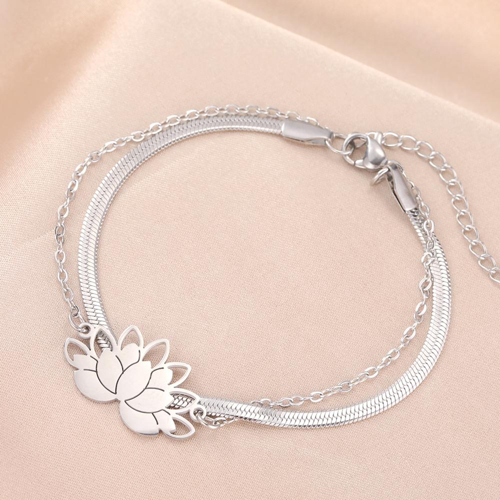Bracelet Fleur de Lotus Dawapara Charme Lotus Bonne Fortune Bracelet Femme Cadeaux Amoureux Méditation Yoga Bijoux Couple Acier Inoxydable
