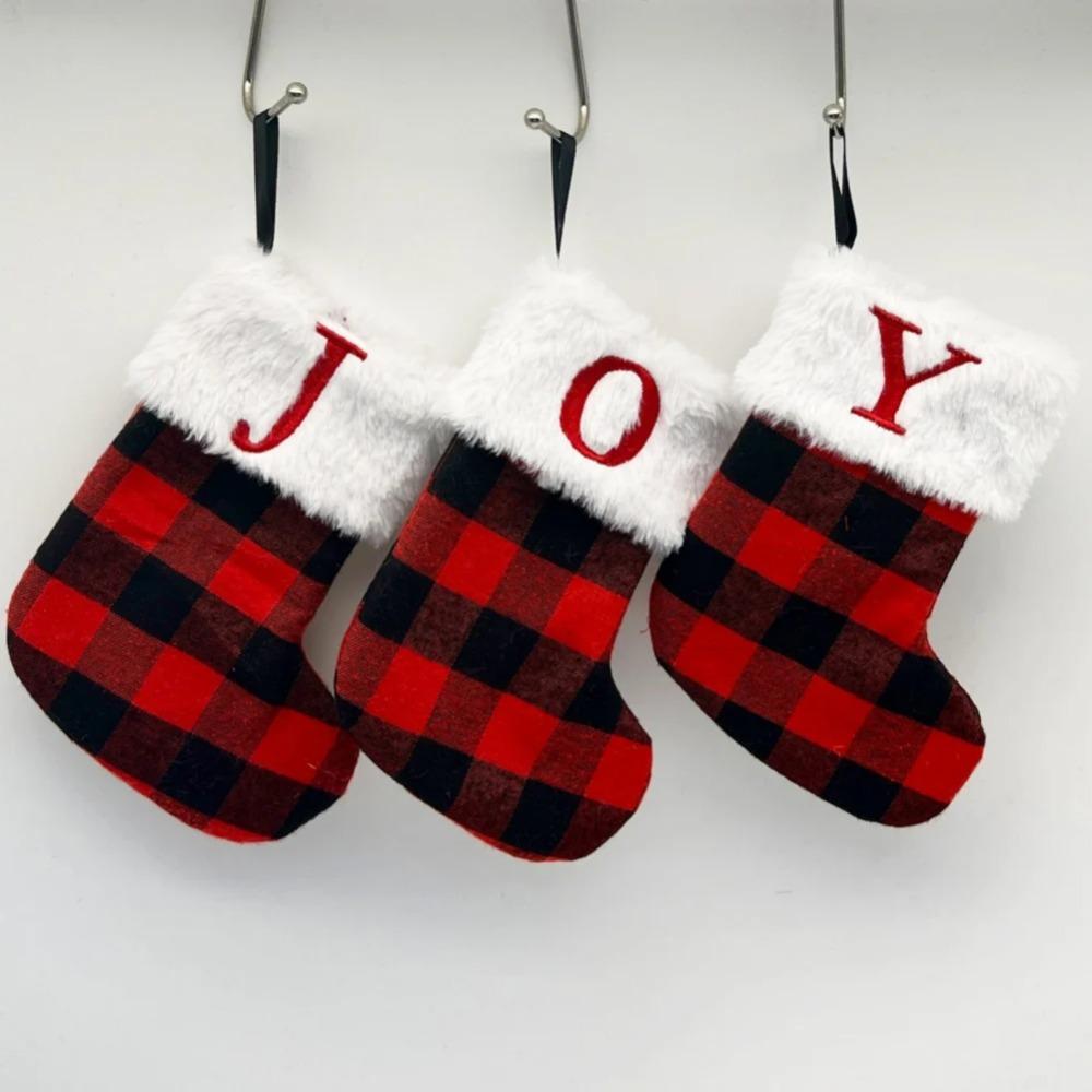Large Capacity Red Black Checkered Letter Socks Christmas Tree Ornaments  New Year Decoration
