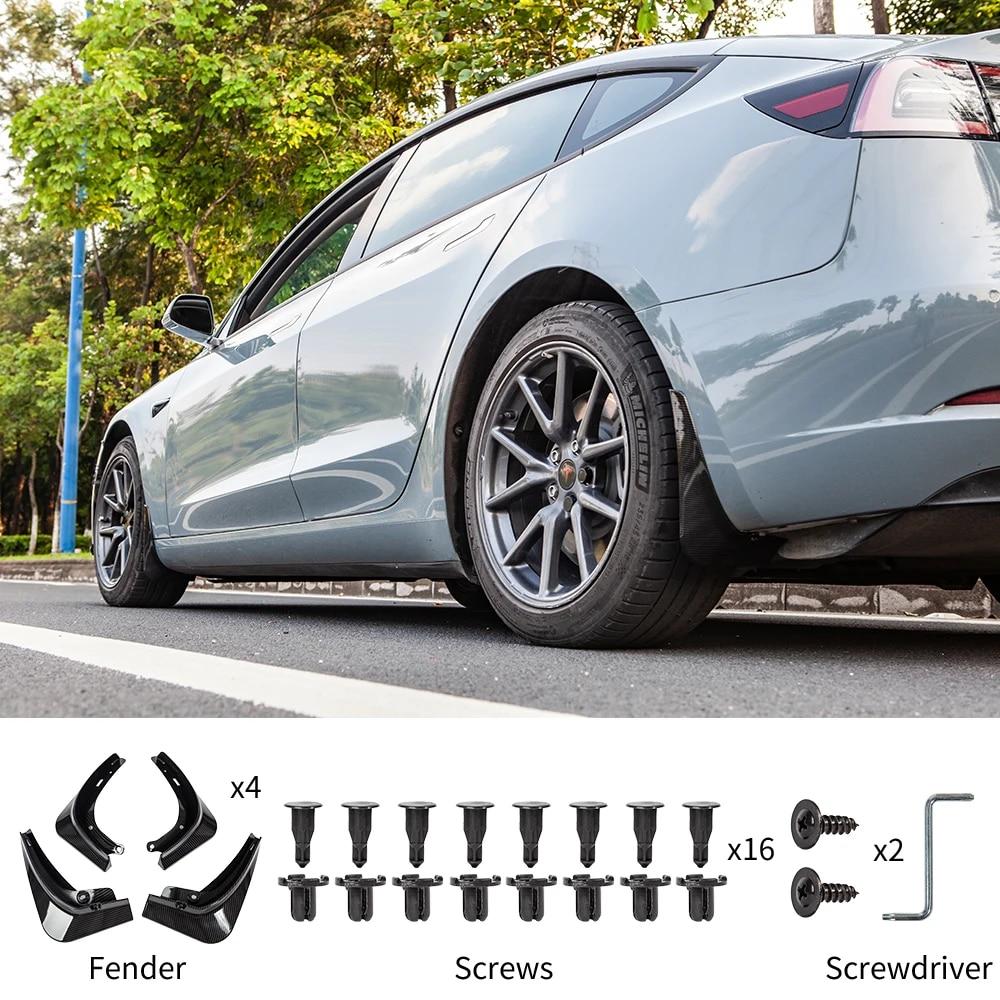 Mud Flaps Mudguards For Tesla Model 3 Y 2017- 2022 2023 Plastic Splash Guards Fender 4Pcs/set Black White Carbon Fiber Color