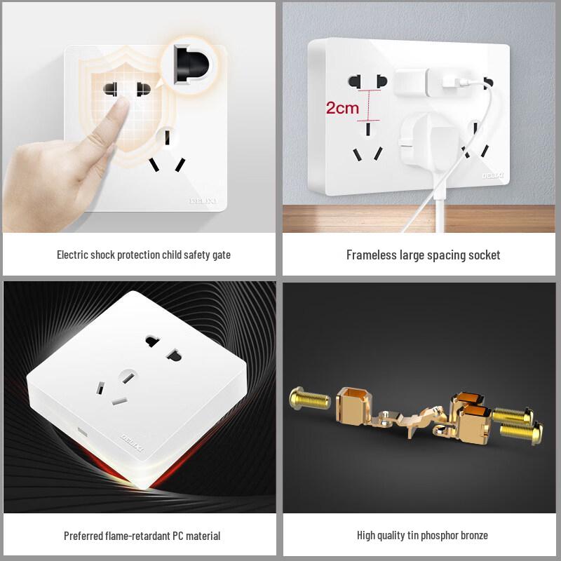Zhuoma Wall-Mountable 5-Hole Socket with Switch & 10m Cable