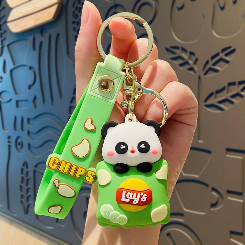 Adorable Cartoon Panda Keychain Cute Silicone Charm Creative Backpack Accessory