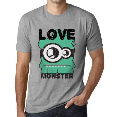 Camiseta Vintage Masculina Camiseta Gráfica Love Monster Cinza Mescla
