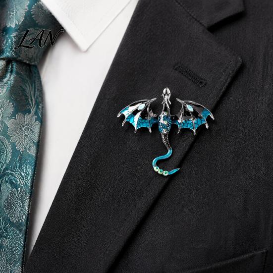 Dragon Lapel Pin 2Pcs Rhinestone Flying Brooch, Western Winged Pin, Alloy Brooch Sweater Cardigan Coat Suit Scarf Decor, Men Jewelry Accessories Clip