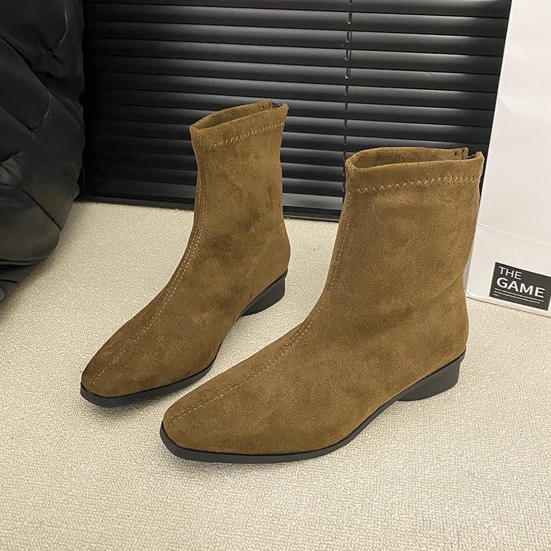 Retro Versatile Solid Color Simple Square Head Thick Heel Thin Boots Women's 2025 Autumn and Winter New Versatile Short Boots Fashion Short Boots