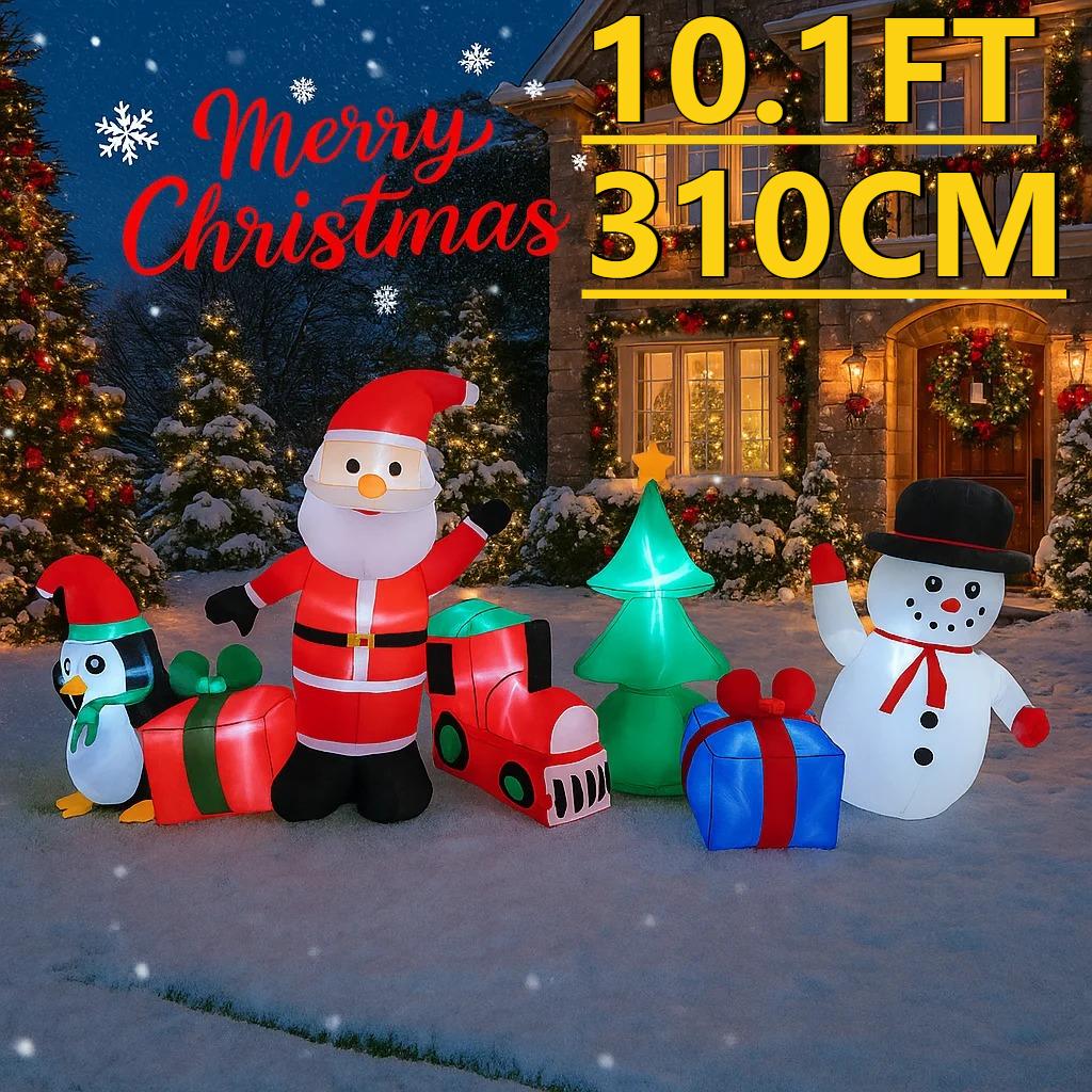 10.1FT LED Inflatable Xmas Yard Decor Santa Snowman Penguin Tree Set Christmas Home Decorations Festive Toy Gifts Holiday Decor