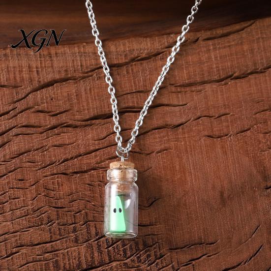 Retro Alternative Necklace Glow Ghost Necklace, Glow-in-The-Dark Bottle Pendant, Cute Mysterious Keepsakes Earrings, Gothic Halloween Jewelry