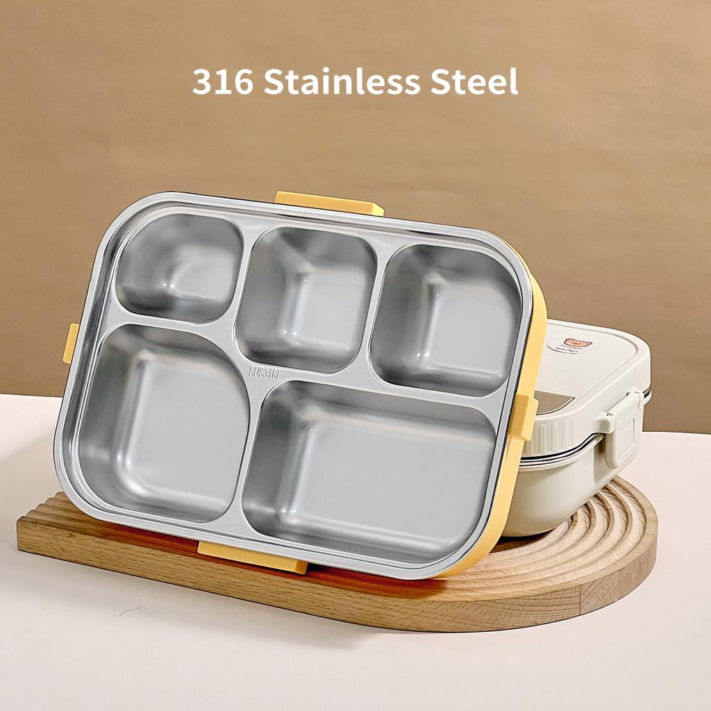 304 Stainless Steel Divided Lunch Box Set 4/5 Compartment Bento Box With Cutlery&Bowl Portable Sealed Food Container For Student